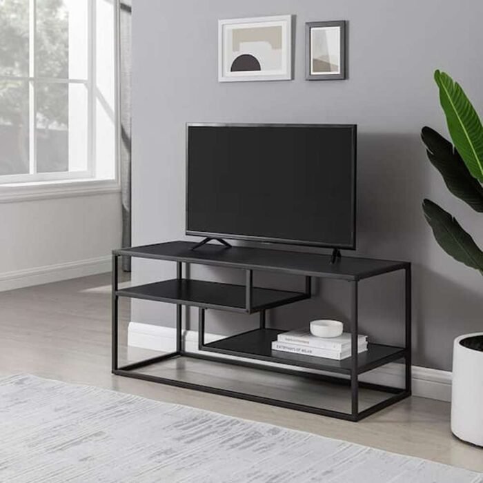40 in. Modern Solid Black Wood and Metal TV Stand with Open Storage (Max TV Size 43 in.)